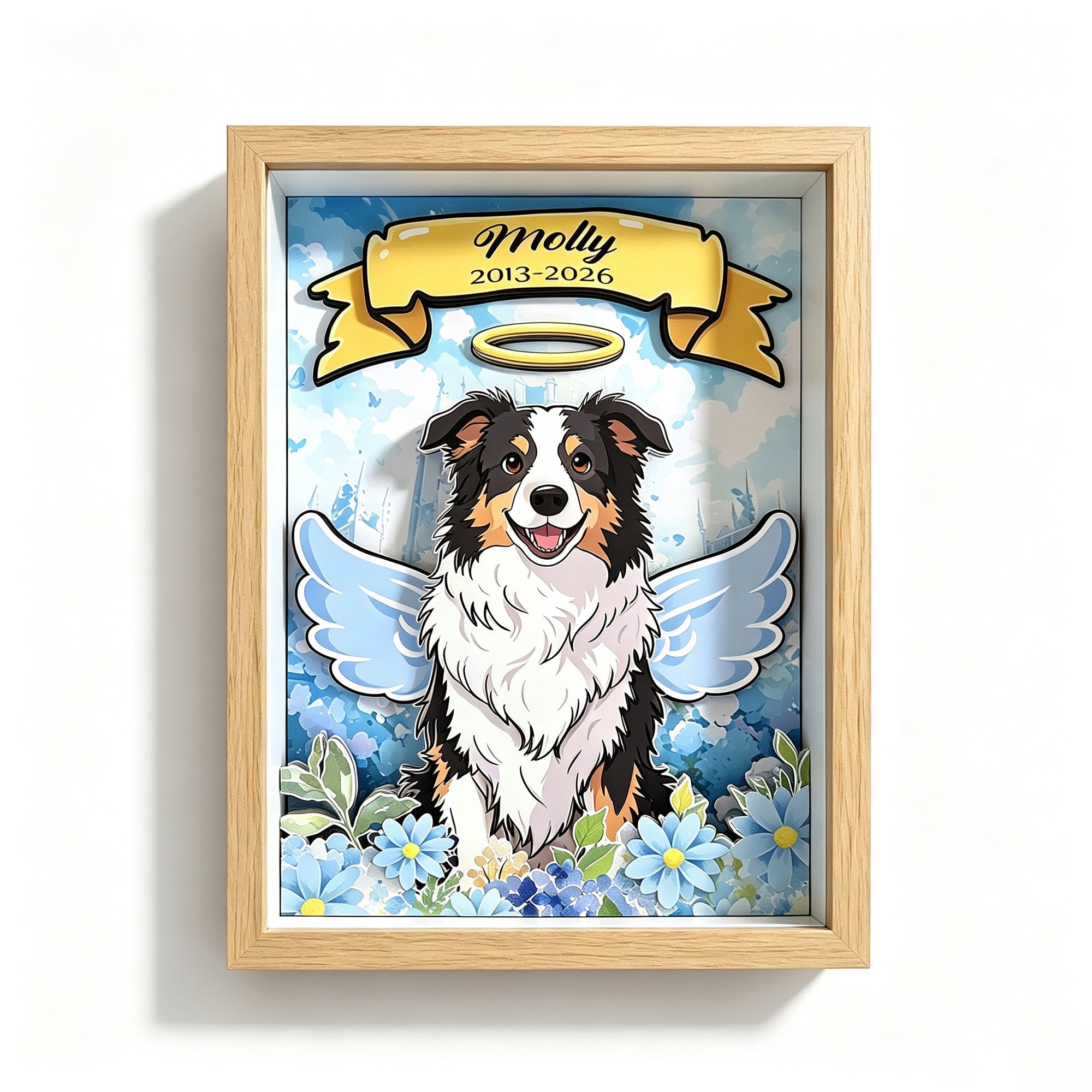 Custom 3D Dog Memorial Shadow Box | Personalized Angel Pet Portrait Gift custom pet portrait - MooWeeStudio