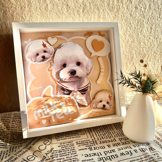 Custom Maltese Dog Portrait Shadow Box custom pet portrait - MooWeeStudio