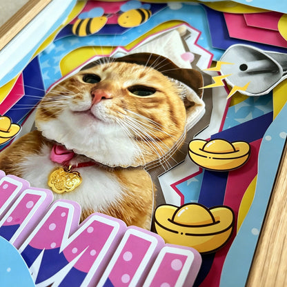 Custom 3D Pet Portrait Shadow Box Cat | Handcrafted Paper Art - MooWeeStudio