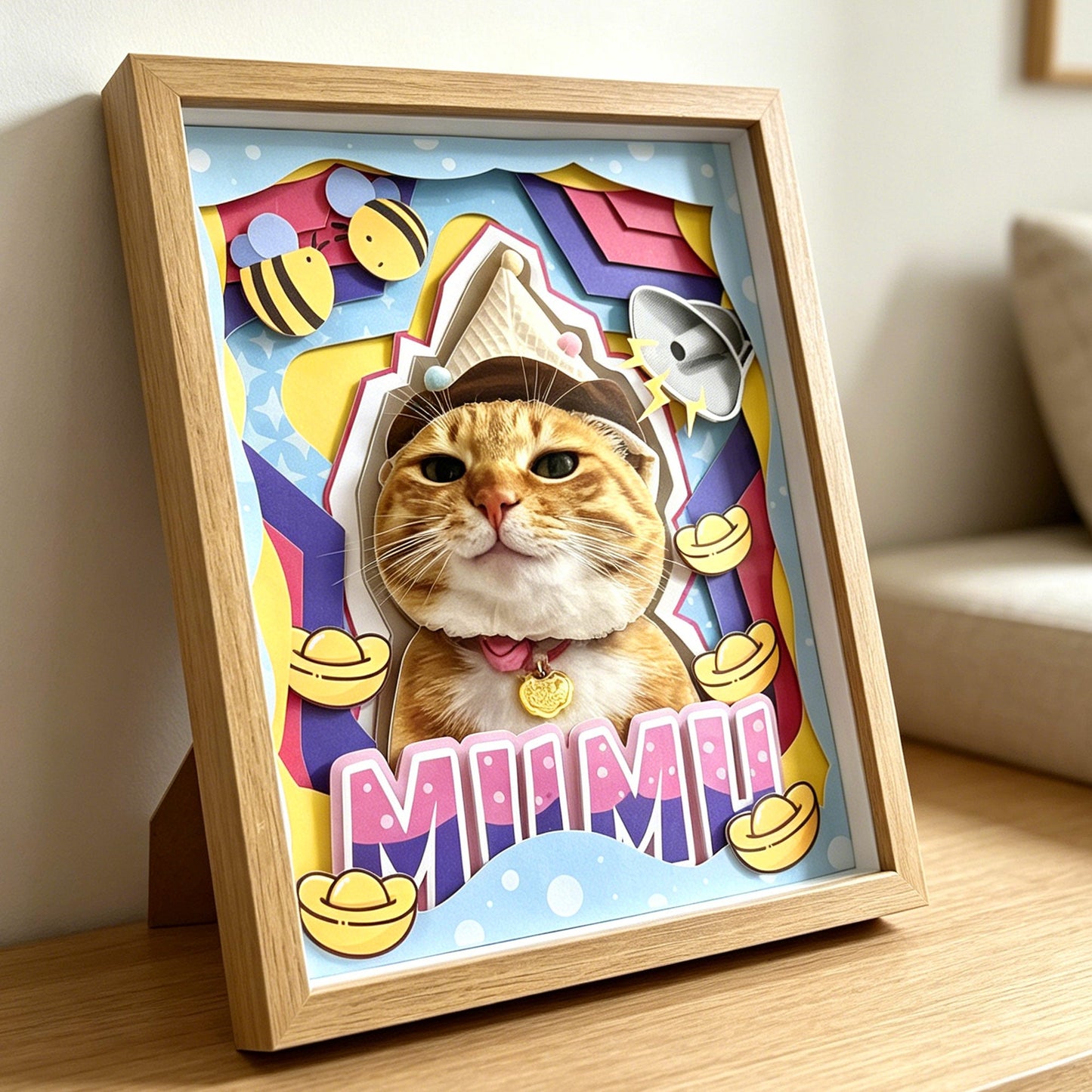 Custom 3D Pet Portrait Shadow Box Cat | Handcrafted Paper Art - MooWeeStudio