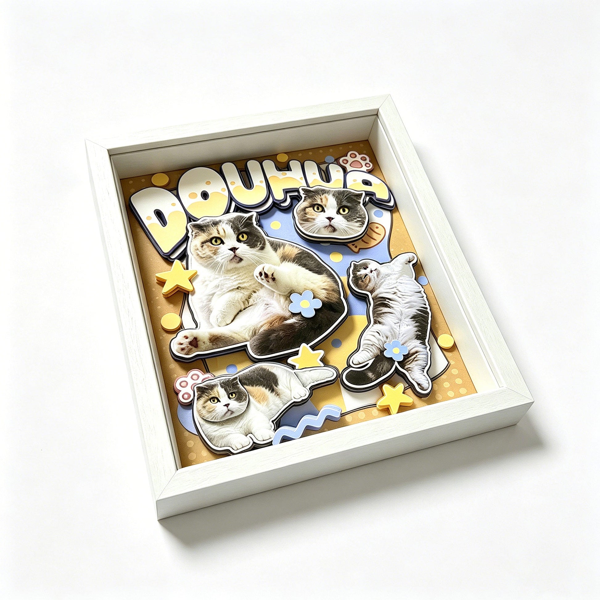 Custom 3D Cat Portrait Shadow Box Frame — Personalized Layered Paper Art custom pet portrait - MooWeeStudio