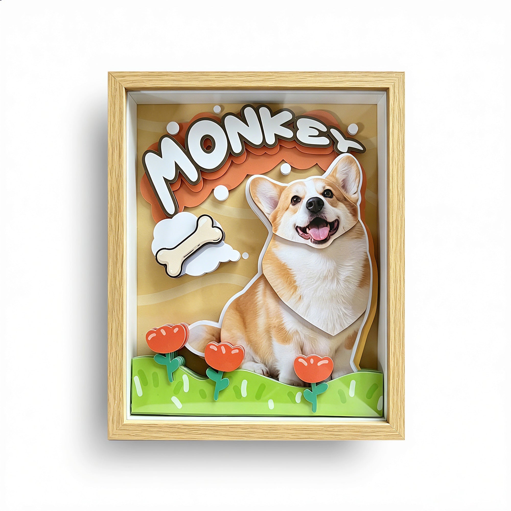 Custom 3D Pet Portrait Shadow Box Corgi | MooWeeStudio