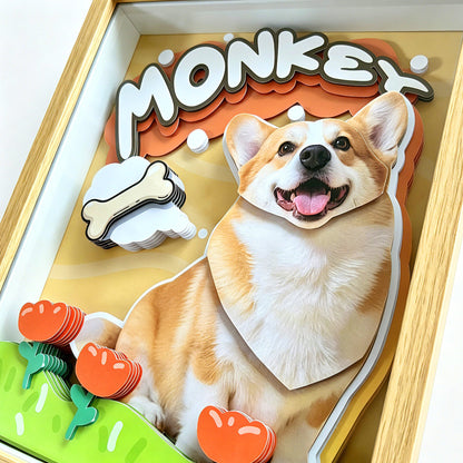 Custom 3D Corgi Portrait Shadow Box | Handcrafted Paper Art custom pet portrait - MooWeeStudio
