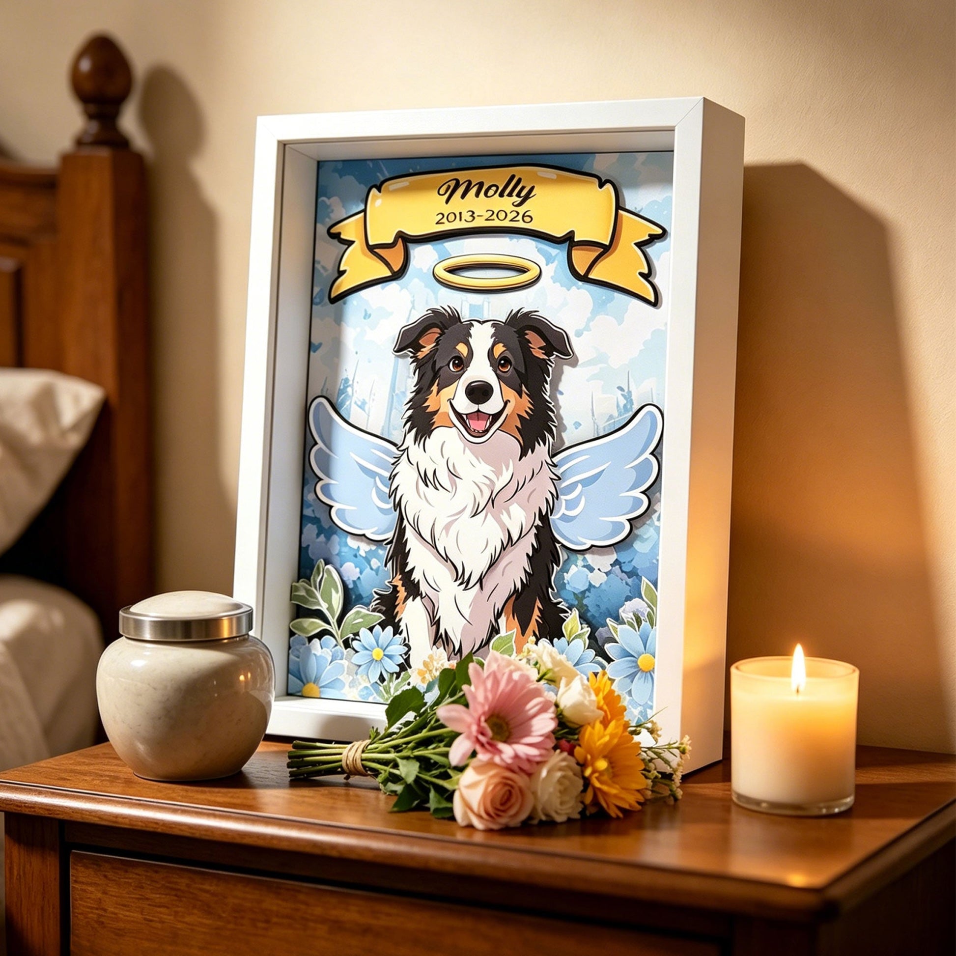 Custom 3D Dog Memorial Shadow Box — Personalized Angel Pet Portrait Gift custom pet portrait - MooWeeStudio