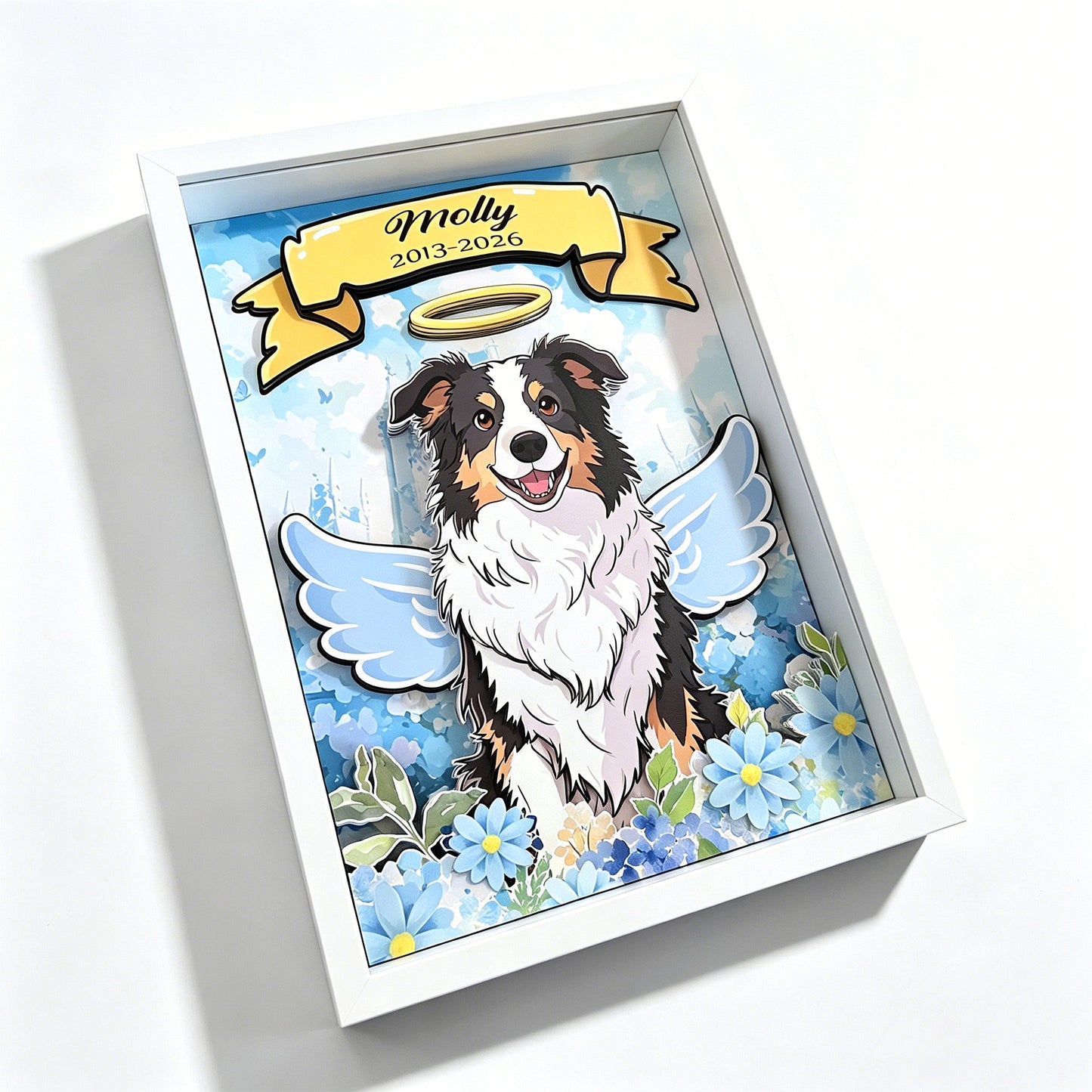 Custom 3D Dog Memorial Shadow Box — Personalized Angel Pet Portrait Gift custom pet portrait - MooWeeStudio
