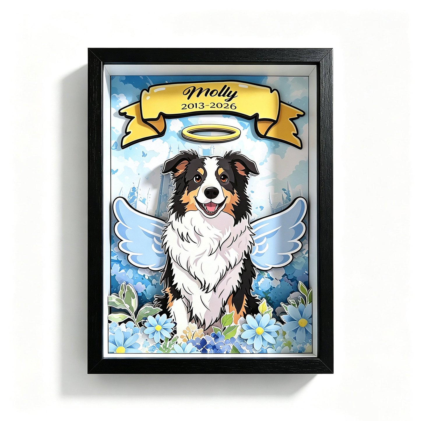Custom 3D Dog Memorial Shadow Box | Personalized Angel Pet Portrait Gift custom pet portrait - MooWeeStudio