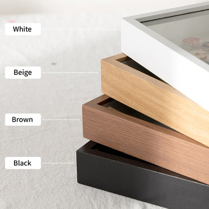 White, black, brown, and beige frame color options for a custom 3D pet portrait shadow box.