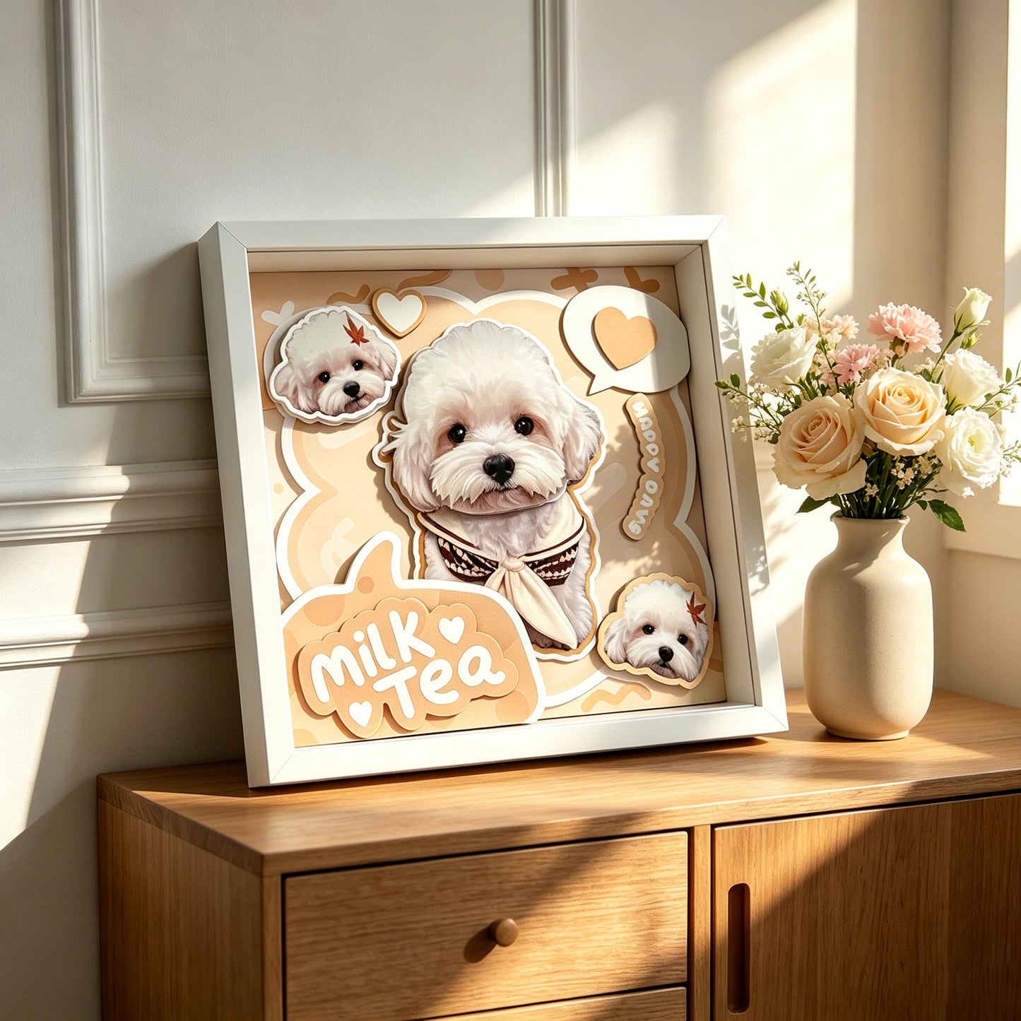 Custom 3D Maltese Dog Portrait Shadow Box — Personalized Pet Gift custom pet portrait - MooWeeStudio