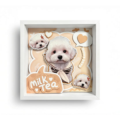 Custom 3D Pet Portrait Shadow Box Maltese Dog | MooWeeStudio