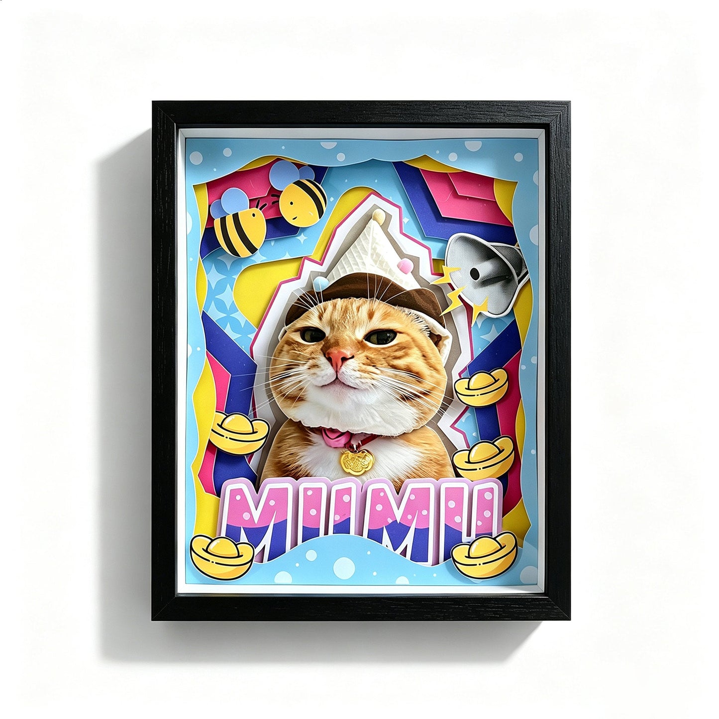 Custom 3D Pet Portrait Shadow Box | Cat Handcrafted Paper Art Gift custom pet portrait - MooWeeStudio