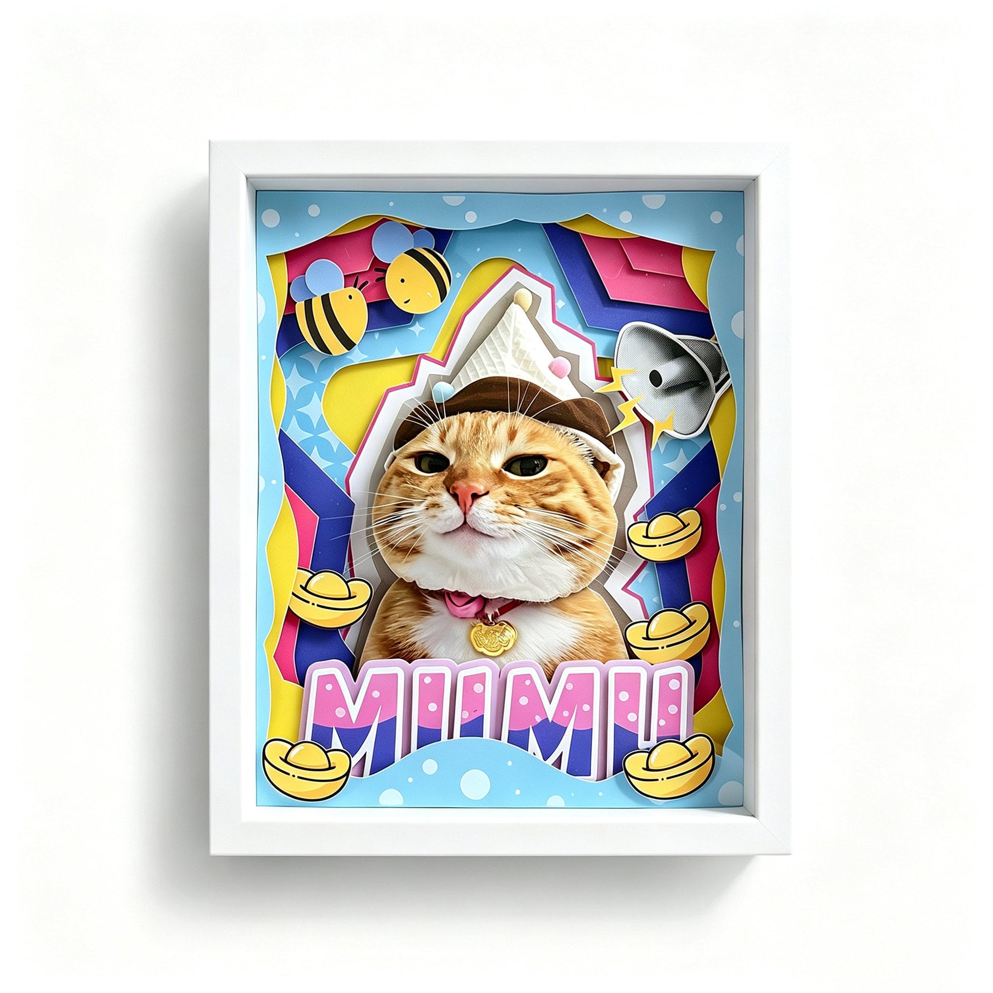 Custom 3D Pet Portrait Shadow Box | Cat Handcrafted Paper Art Gift custom pet portrait - MooWeeStudio