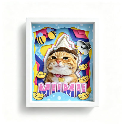 Custom 3D Pet Portrait Shadow Box | Cat Handcrafted Paper Art Gift custom pet portrait - MooWeeStudio