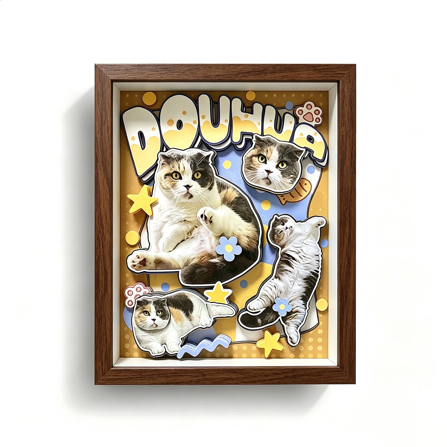 Custom 3D Pet Portrait Shadow Box | Cat Personalized Layered Paper Art custom pet portrait - MooWeeStudio