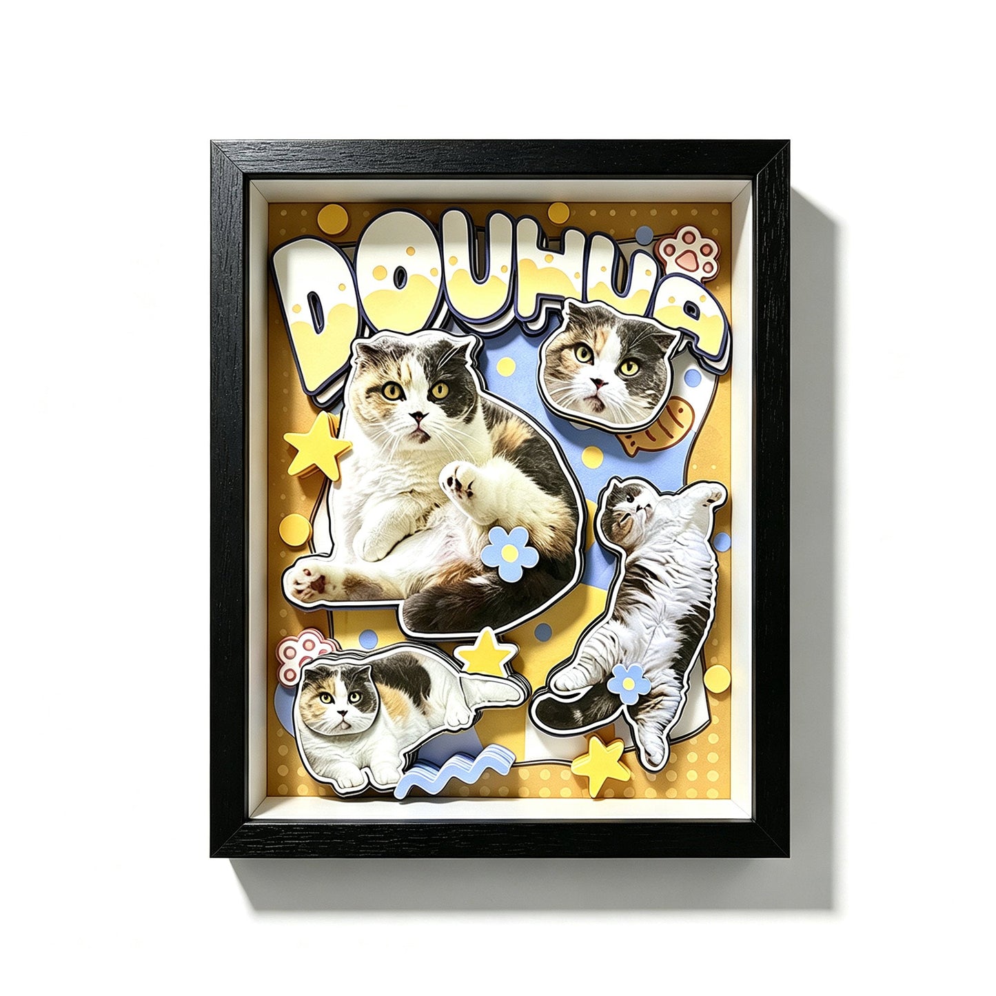 Custom 3D Pet Portrait Shadow Box | Cat Personalized Layered Paper Art custom pet portrait - MooWeeStudio