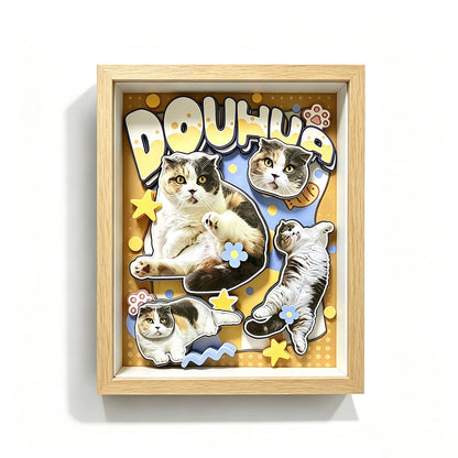 Custom 3D Pet Portrait Shadow Box | Cat Personalized Layered Paper Art custom pet portrait - MooWeeStudio