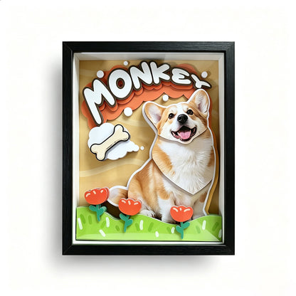 Custom 3D Pet Portrait Shadow Box | Corgi Handcrafted Paper Art custom pet portrait - MooWeeStudio