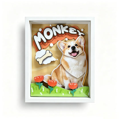 Custom 3D Pet Portrait Shadow Box | Corgi Handcrafted Paper Art custom pet portrait - MooWeeStudio