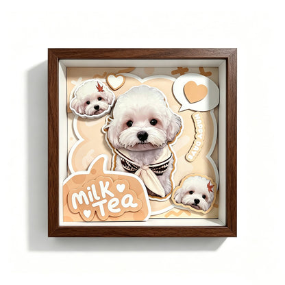 Custom 3D Pet Portrait Shadow Box | Maltese Dog Personalized Gift custom pet portrait - MooWeeStudio