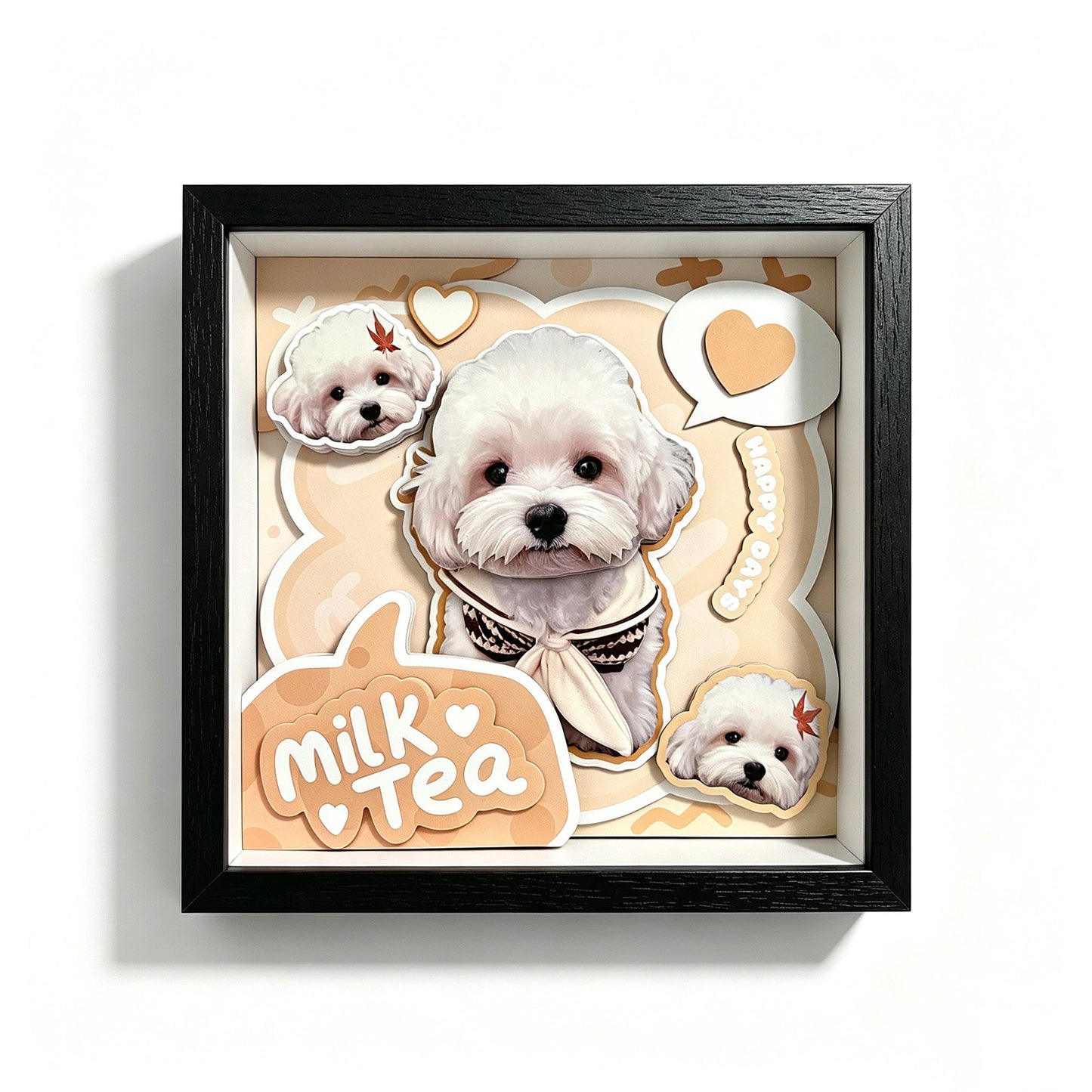 Custom 3D Pet Portrait Shadow Box | Maltese Dog Personalized Gift custom pet portrait - MooWeeStudio