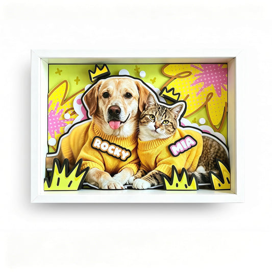 Custom 3D Pet Portrait Shadow Box | Personalized Dog & Cat Gift custom pet portrait - MooWeeStudio