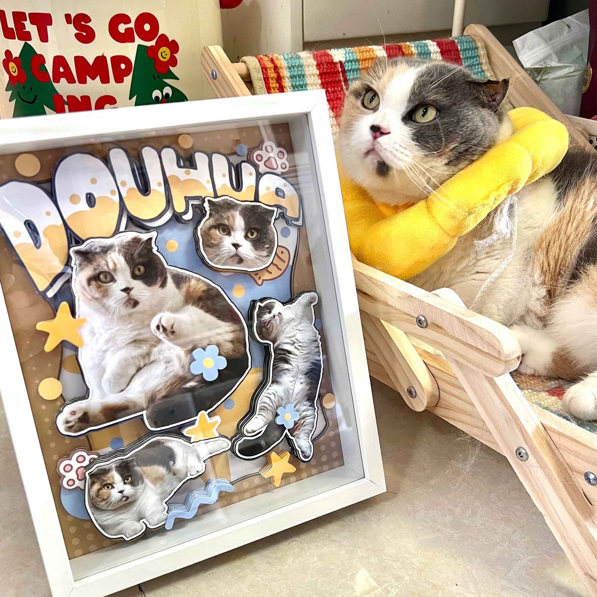 Custom Cat Portrait Shadow Box custom pet portrait - MooWeeStudio