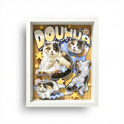 Custom Cat Portrait Shadow Box custom pet portrait - MooWeeStudio