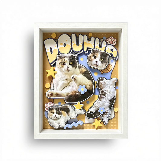 Custom Cat Portrait Shadow Box custom pet portrait - MooWeeStudio