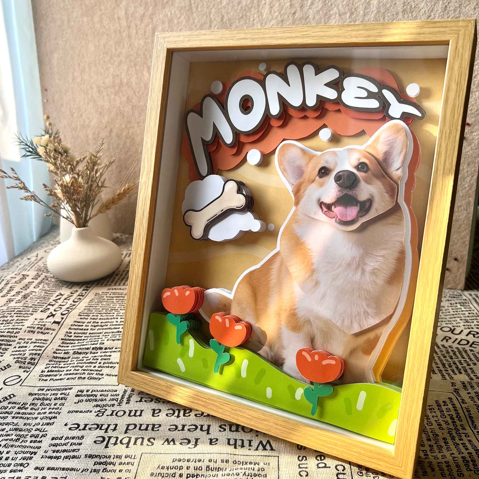 Custom Corgi Pet Portrait Shadow Box custom pet portrait - MooWeeStudio
