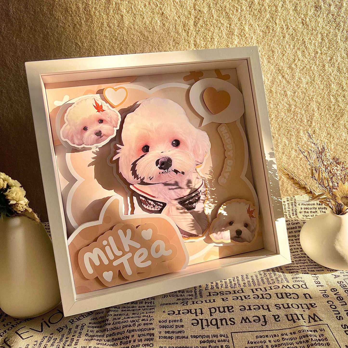 Custom Maltese Dog Portrait Shadow Box custom pet portrait - MooWeeStudio