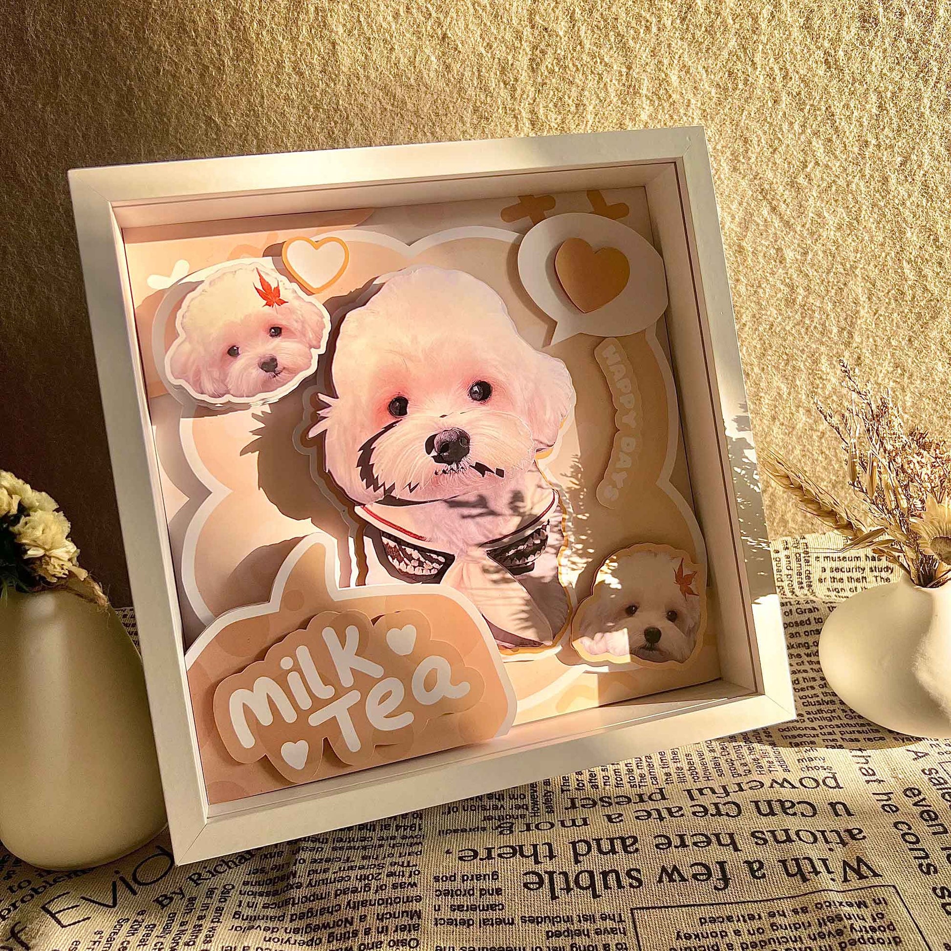 Custom Maltese Dog Portrait Shadow Box custom pet portrait - MooWeeStudio
