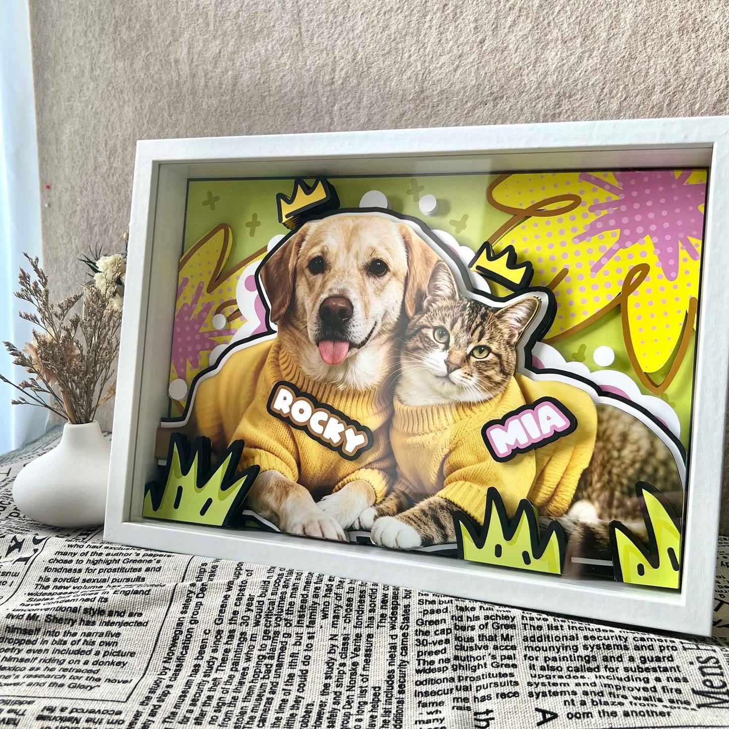Custom Multi-Pet Portrait Shadow Box custom pet portrait - MooWeeStudio