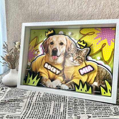 Custom Multi-Pet Portrait Shadow Box custom pet portrait - MooWeeStudio