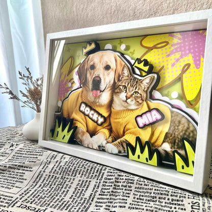 Custom Multi-Pet Portrait Shadow Box custom pet portrait - MooWeeStudio