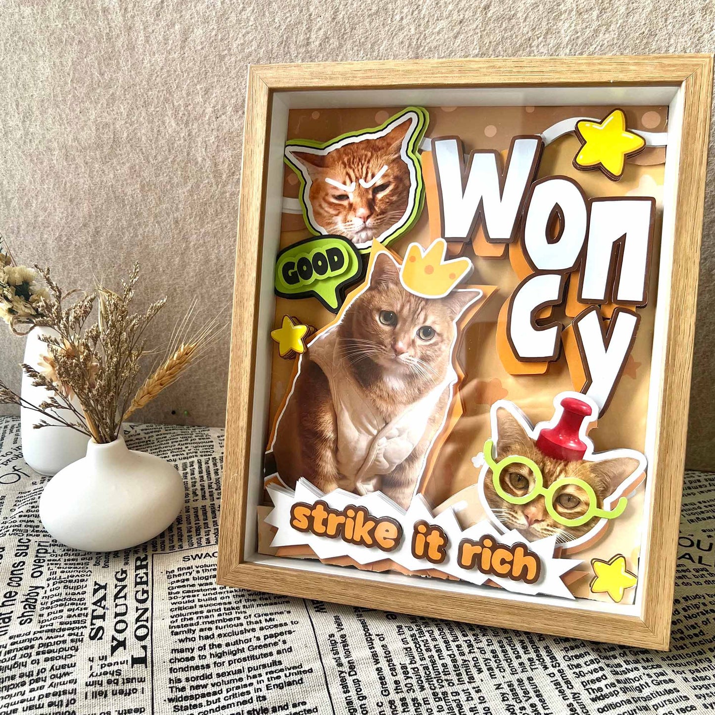 Custom Orange Cat Portrait Shadow Box custom pet portrait - MooWeeStudio