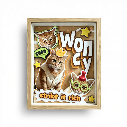 Custom Orange Cat Portrait Shadow Box, handcrafted layered paper art from a pet photo