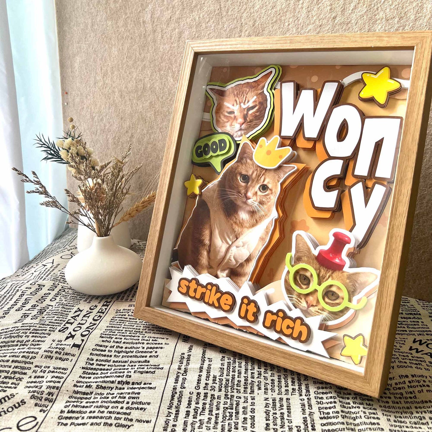 Custom Orange Cat Portrait Shadow Box custom pet portrait - MooWeeStudio