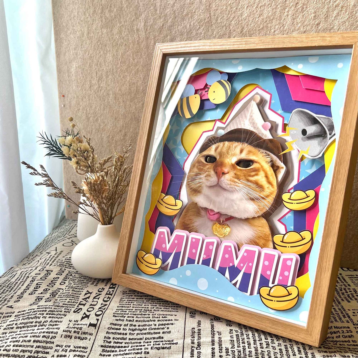 Custom Orange Tabby Cat Portrait Shadow Box custom pet portrait - MooWeeStudio