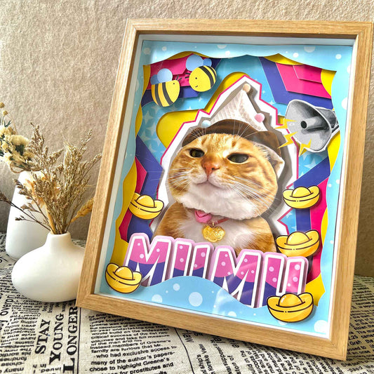 Custom Orange Tabby Cat Portrait Shadow Box custom pet portrait - MooWeeStudio