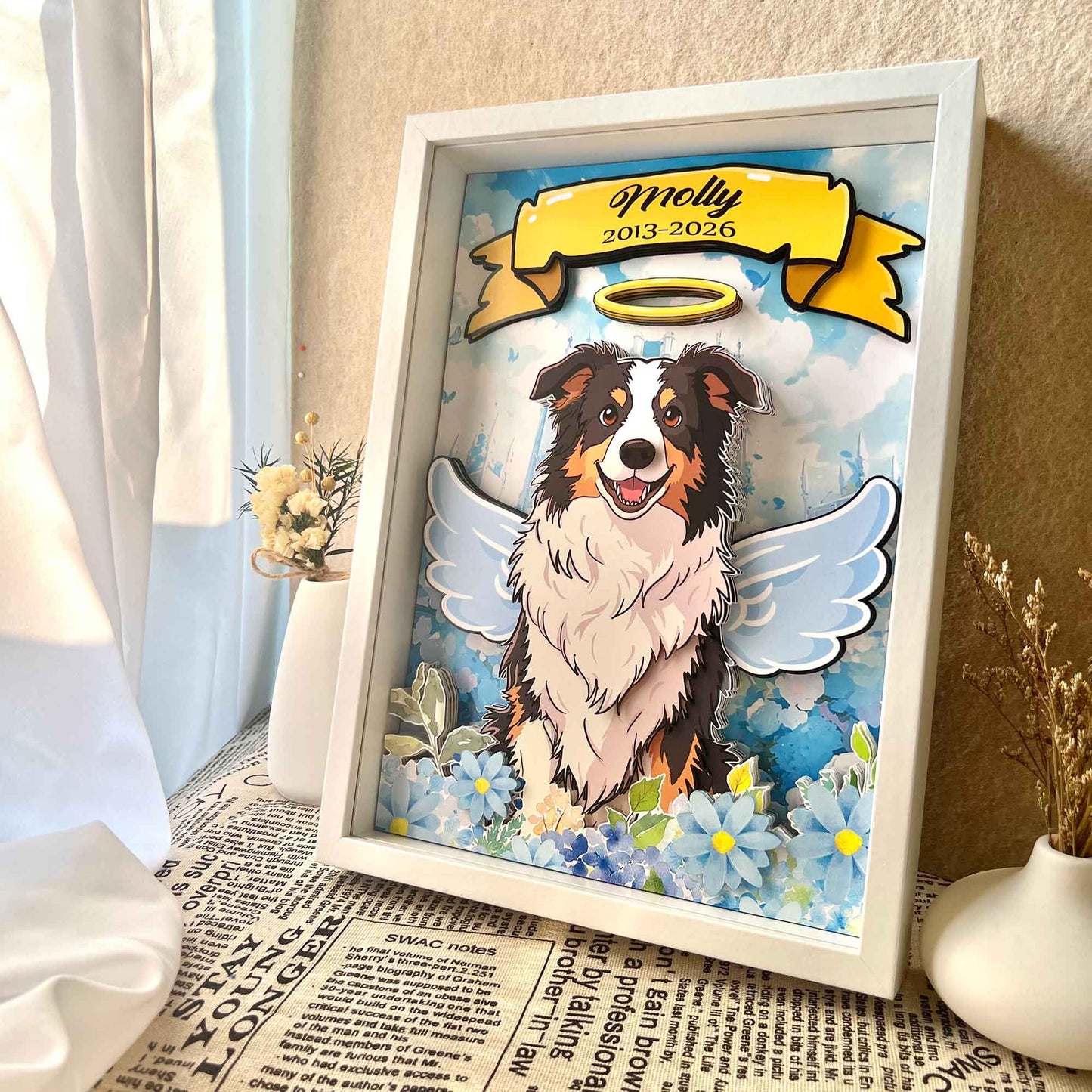 Custom Pet Memorial Shadow Box – Hand-Drawn Portrait custom pet portrait - MooWeeStudio