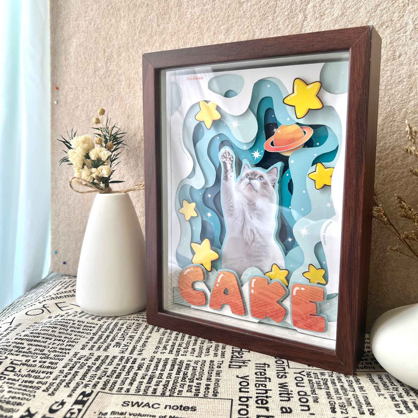 Custom Space Cat Portrait Shadow Box custom pet portrait - MooWeeStudio