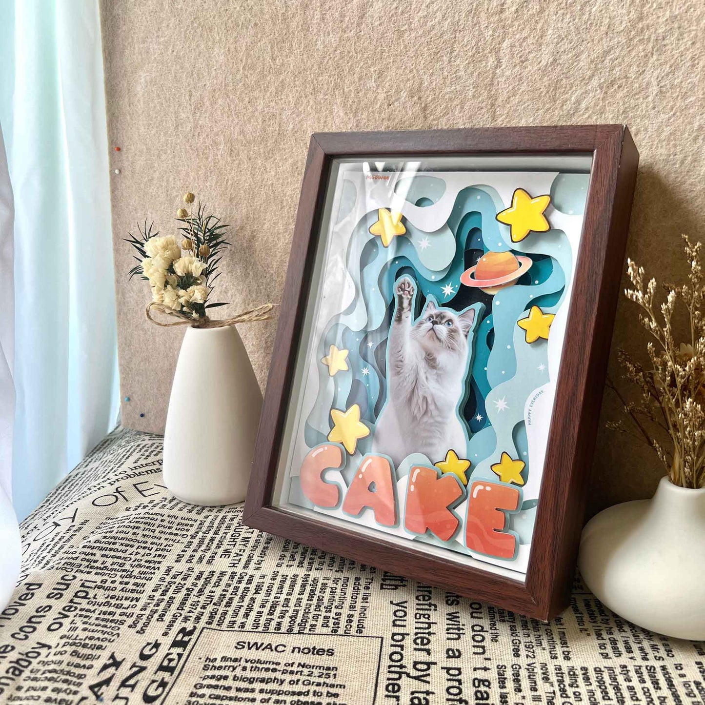 Custom Space Cat Portrait Shadow Box custom pet portrait - MooWeeStudio