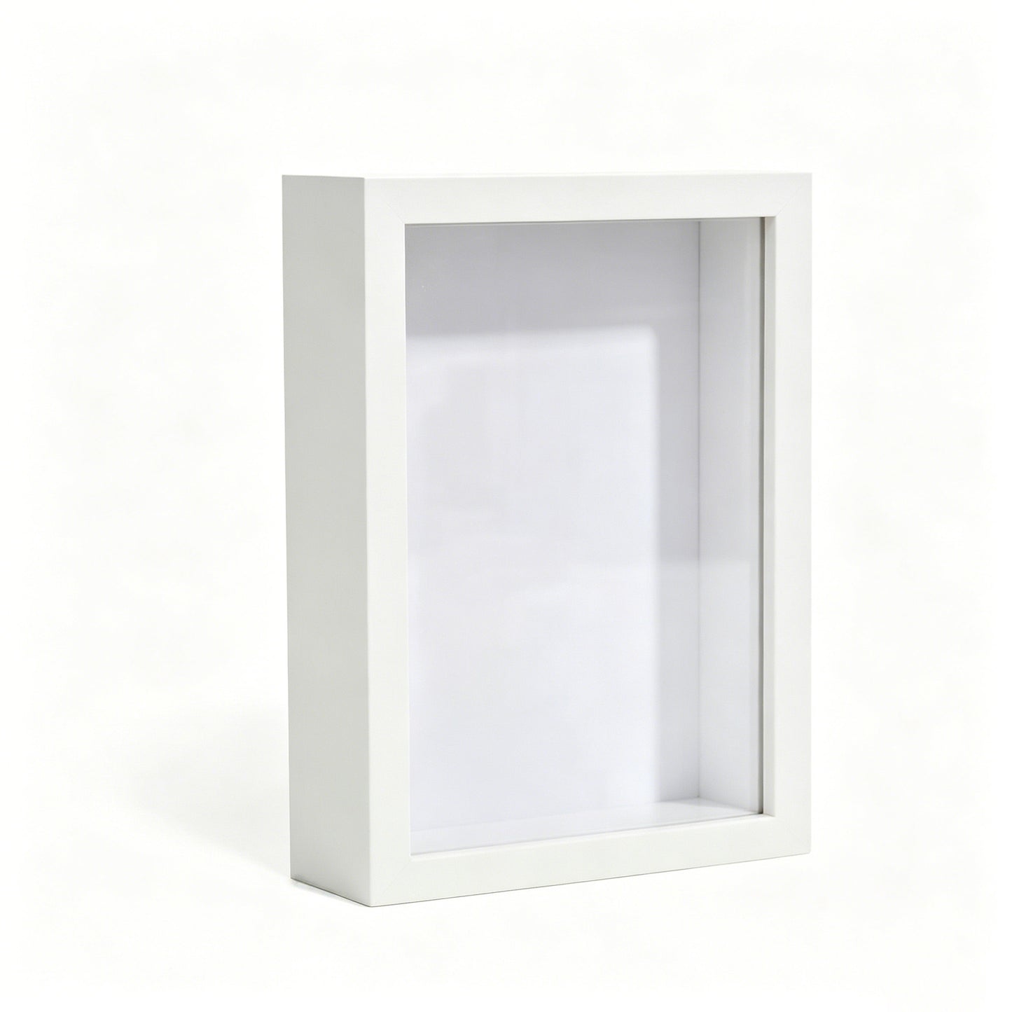Custom 3D pet portrait shadow box with a clean matte white wooden frame option.