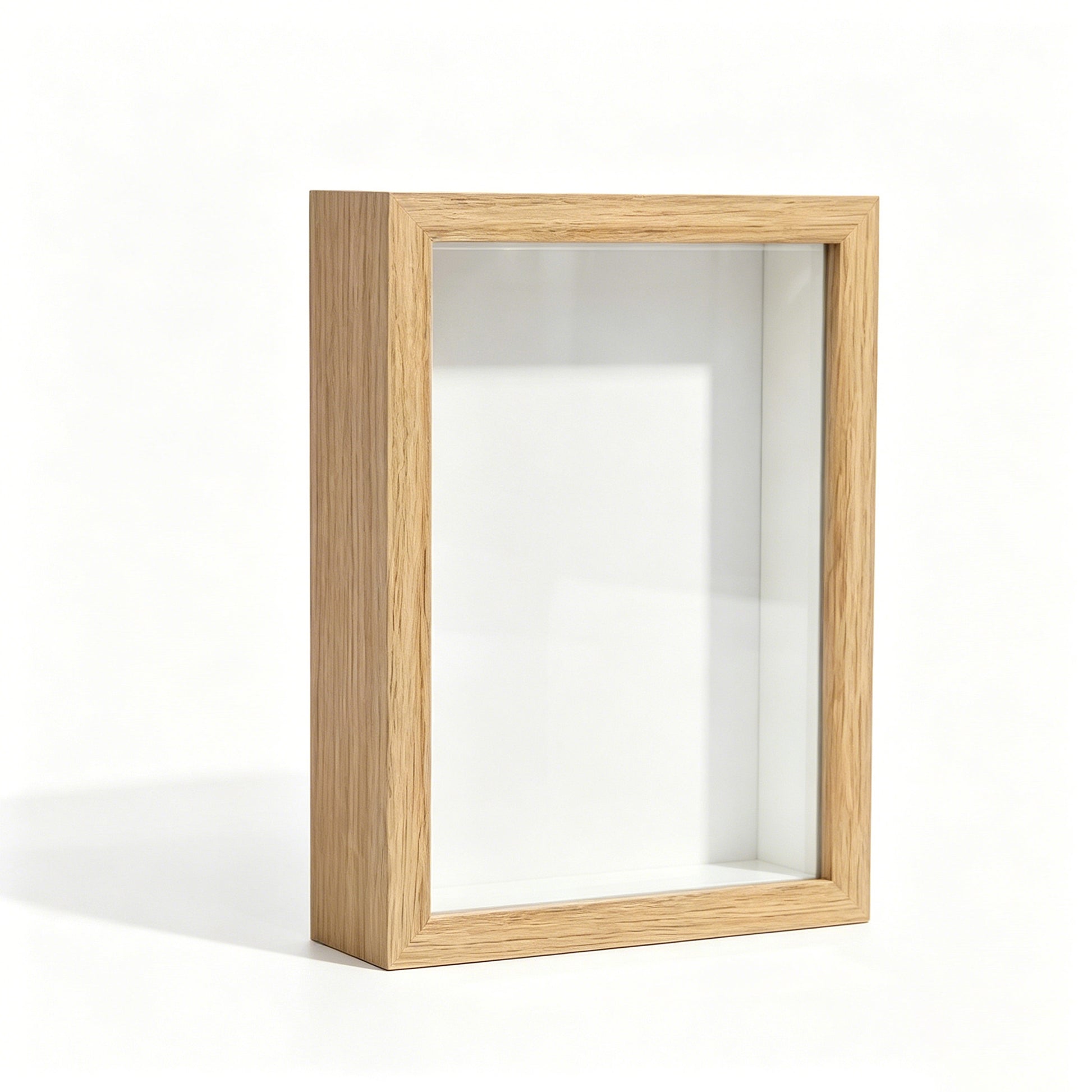 Custom 3D pet portrait shadow box with a natural wood colored frame option.
